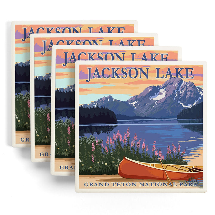 Grand Teton National Park, Wyoming, Jackson Lake, Coasters Coasters Lantern Press 