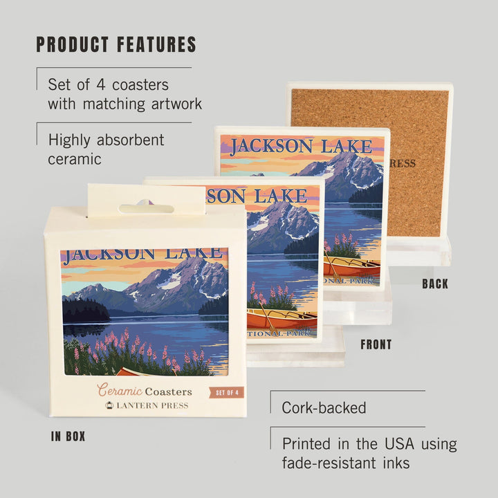 Grand Teton National Park, Wyoming, Jackson Lake, Coasters Coasters Lantern Press 