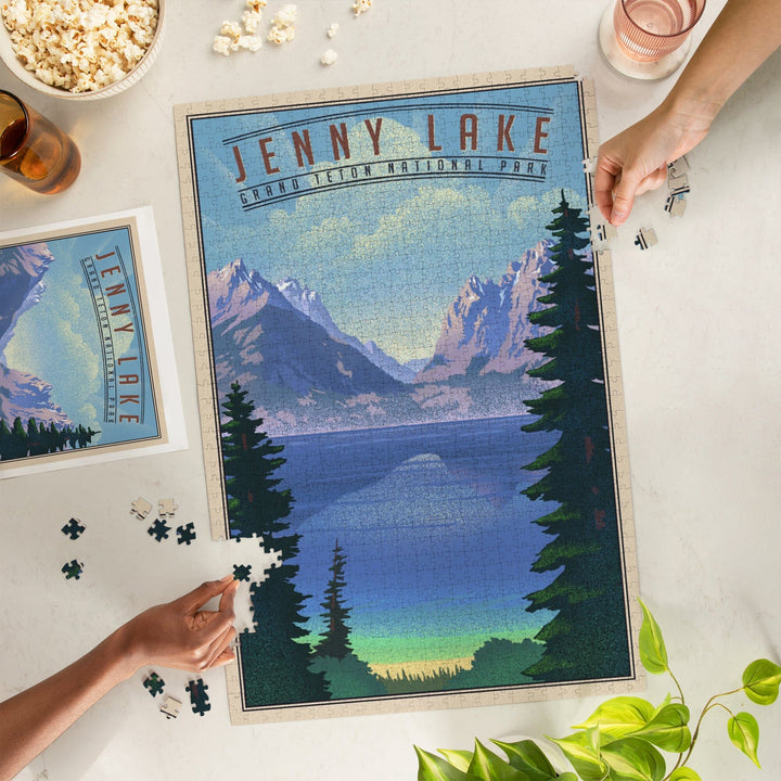 Grand Teton National Park, Wyoming, Jenny Lake, Lithograph National Park Series, Jigsaw Puzzle Puzzle Lantern Press 