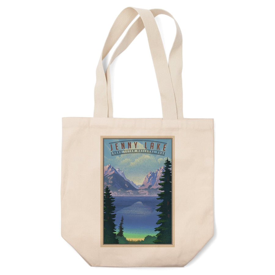Grand Teton National Park, Wyoming, Jenny Lake, Lithograph National Park Series, Lantern Press Artwork, Tote Bag Totes Lantern Press 