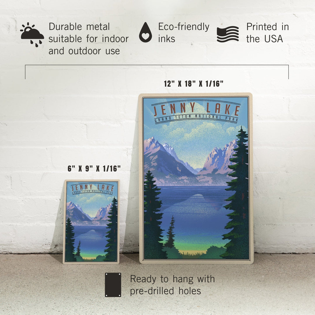 Grand Teton National Park, Wyoming, Jenny Lake, Lithograph National Park Series, Metal Signs Metal Lantern Press 