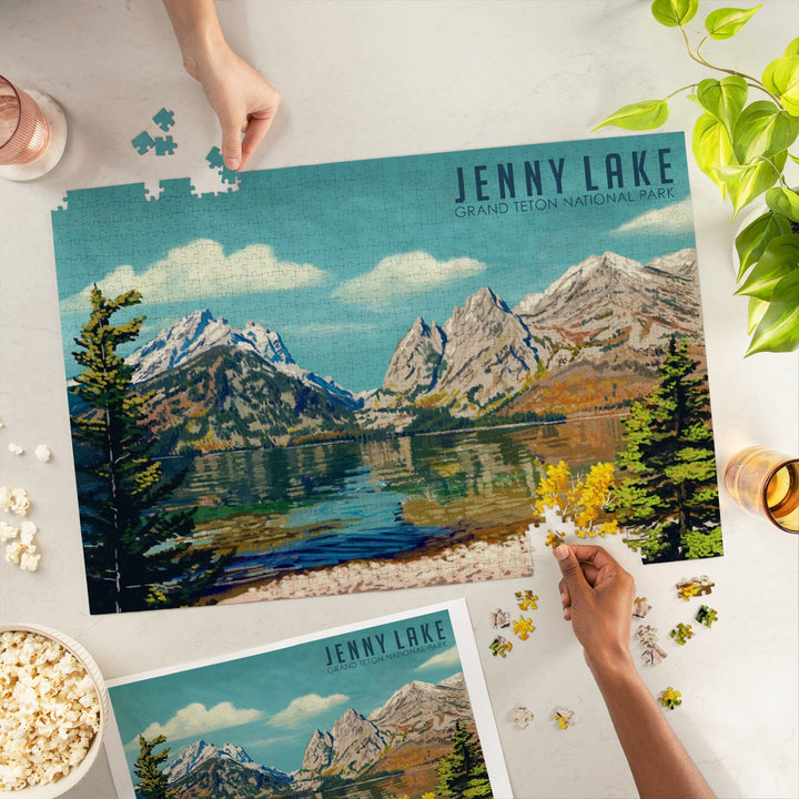 Grand Teton National Park, Wyoming, Jenny Lake, Oil Painting, Jigsaw Puzzle Puzzle Lantern Press 