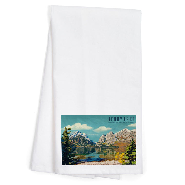 Grand Teton National Park, Wyoming, Jenny Lake, Oil Painting, Organic Cotton Kitchen Tea Towels Kitchen Lantern Press 