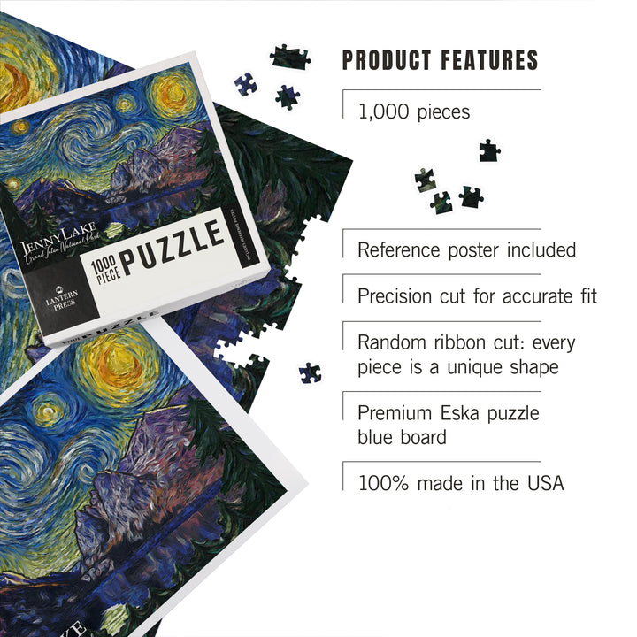 Grand Teton National Park, Wyoming, Jenny Lake, Starry Night National Park Series, Jigsaw Puzzle Puzzle Lantern Press 