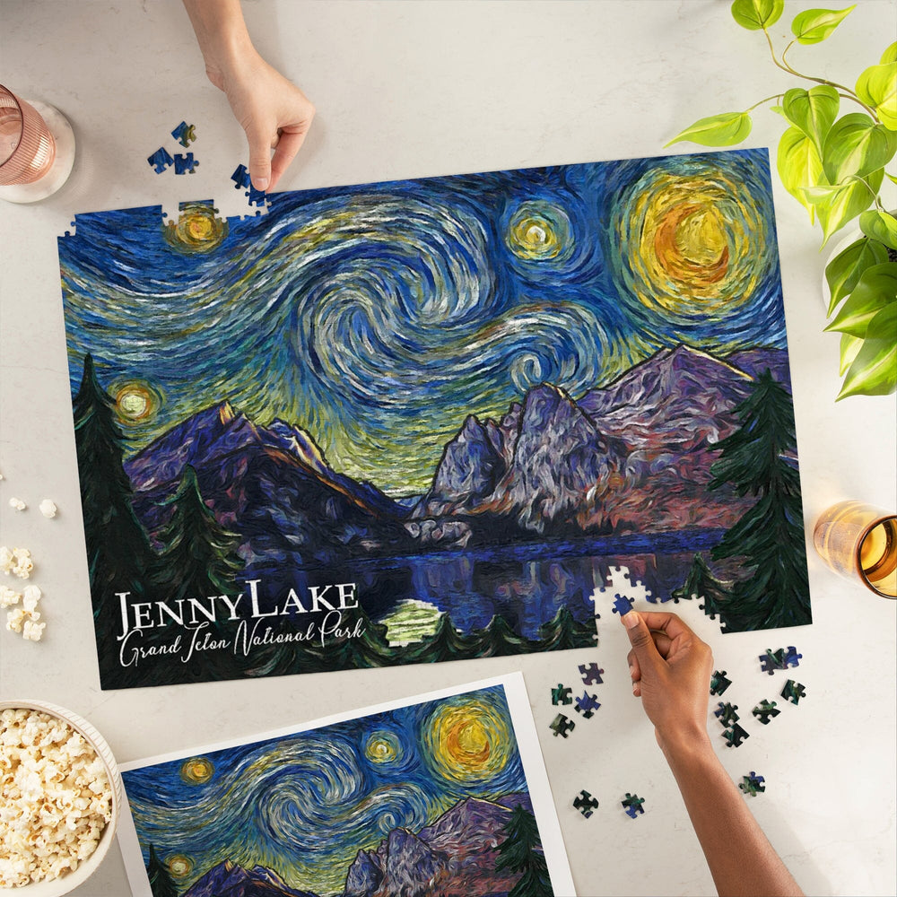 Grand Teton National Park, Wyoming, Jenny Lake, Starry Night National Park Series, Jigsaw Puzzle Puzzle Lantern Press 