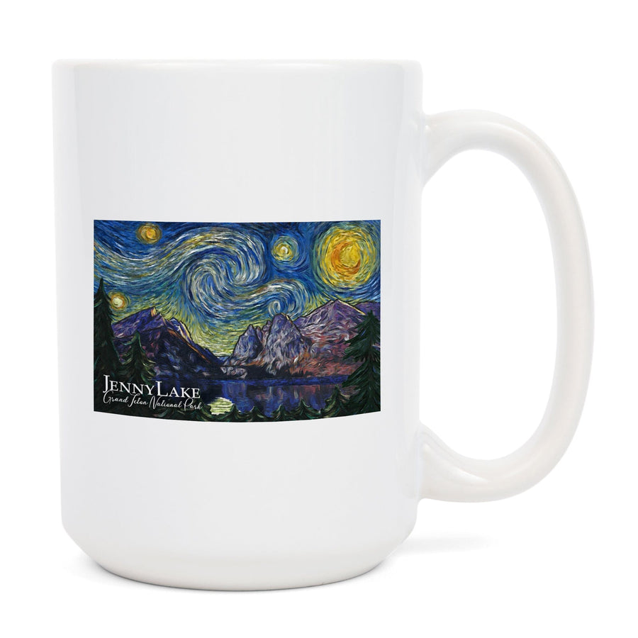 Grand Teton National Park, Wyoming, Jenny Lake, Starry Night National Park Series, Lantern Press Artwork, Ceramic Mug Mugs Lantern Press 