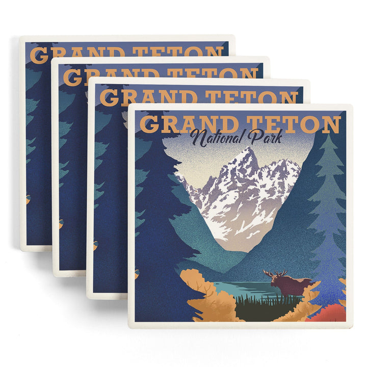 Grand Teton National Park, Wyoming, Lithograph, Coasters Coasters Lantern Press 