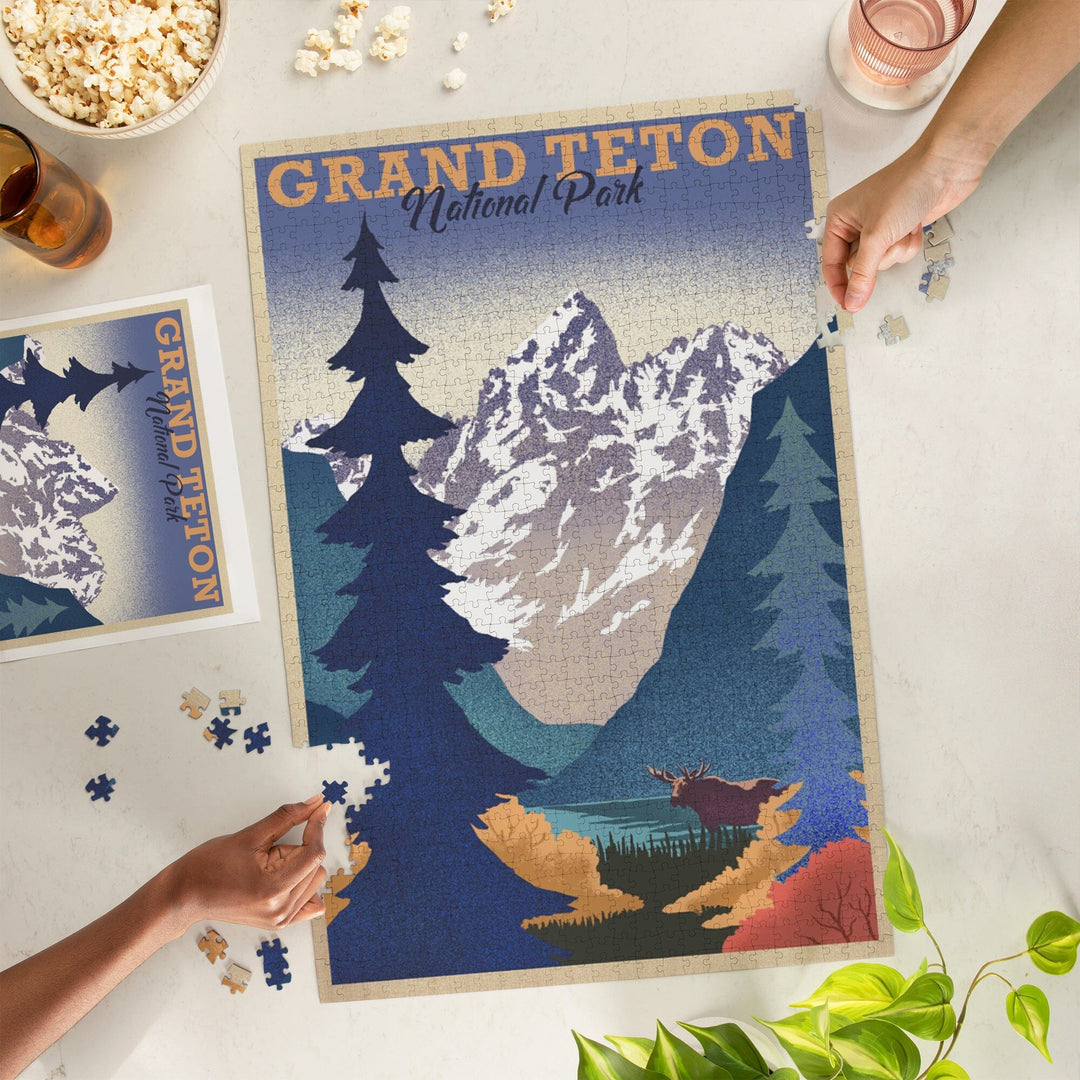 Grand Teton National Park, Wyoming, Lithograph, Jigsaw Puzzle Puzzle Lantern Press 