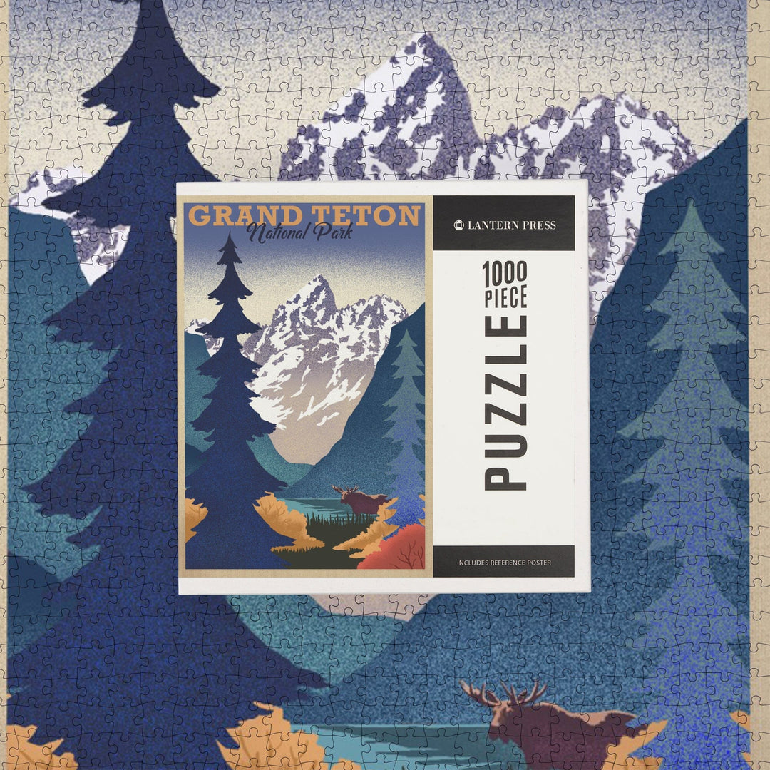 Grand Teton National Park, Wyoming, Lithograph, Jigsaw Puzzle Puzzle Lantern Press 