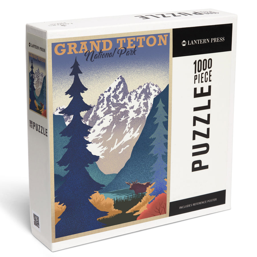 Grand Teton National Park, Wyoming, Lithograph, Jigsaw Puzzle Puzzle Lantern Press 