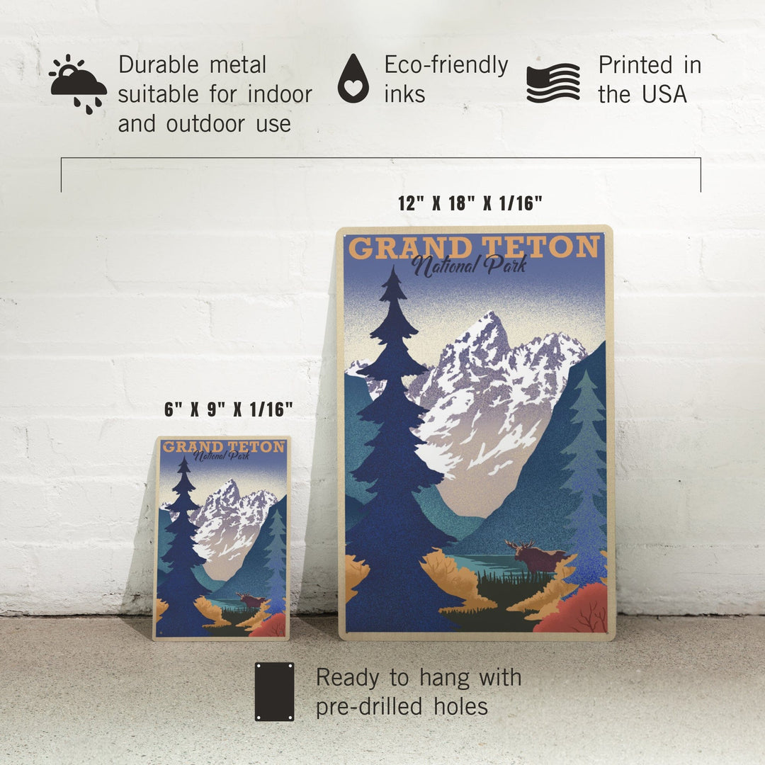 Grand Teton National Park, Wyoming, Lithograph, Metal Signs Metal Lantern Press 