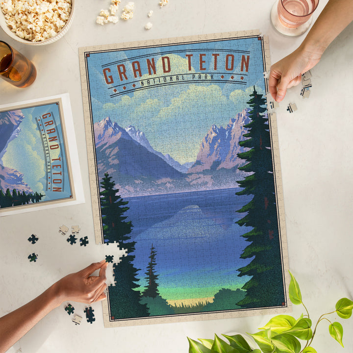Grand Teton National Park, Wyoming, Lithograph National Park Series, Jigsaw Puzzle Puzzle Lantern Press 