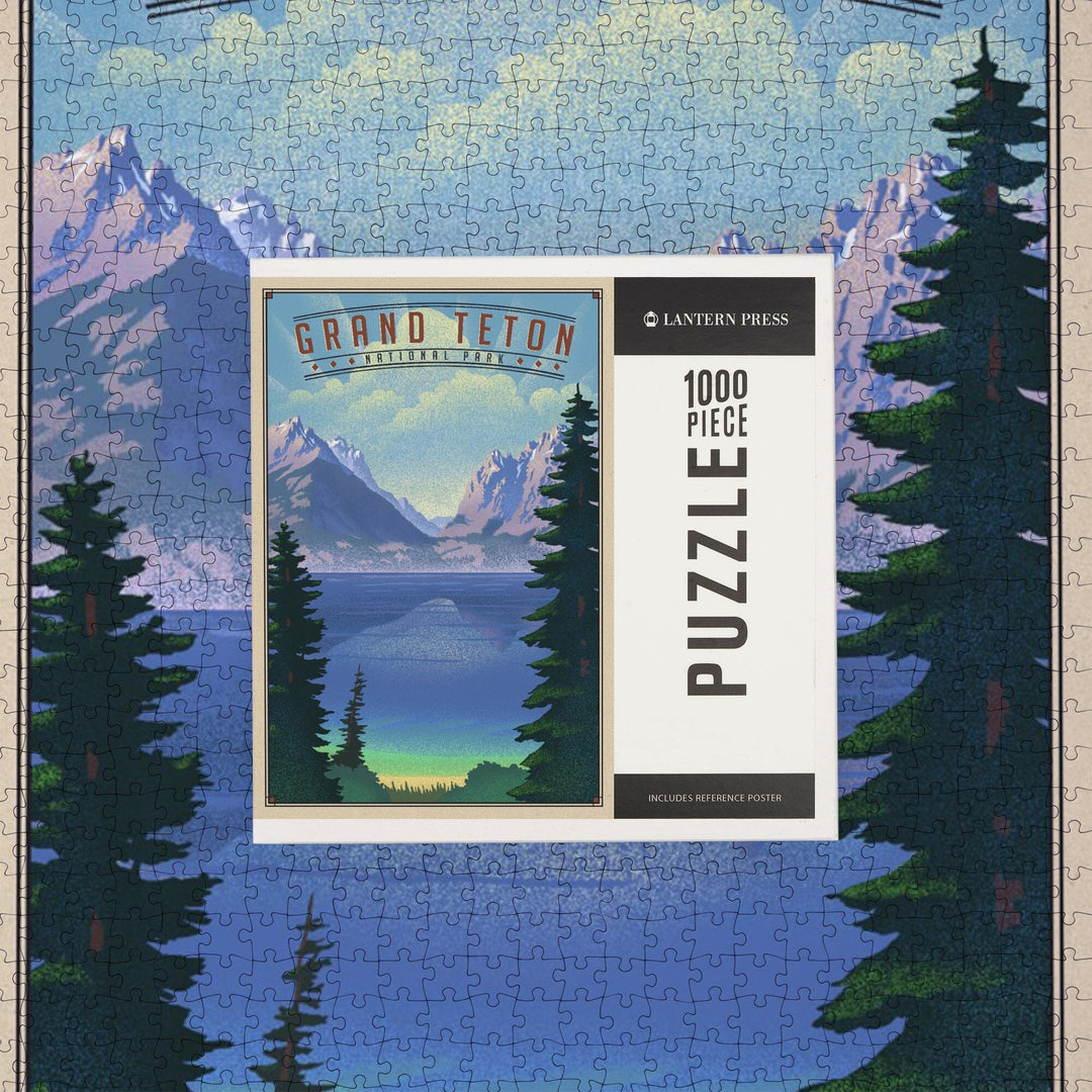 Grand Teton National Park, Wyoming, Lithograph National Park Series, Jigsaw Puzzle - Lantern Press