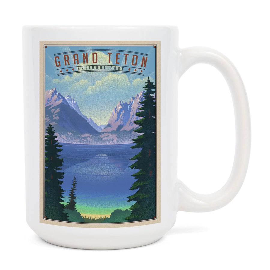 Grand Teton National Park, Wyoming, Lithograph National Park Series, Lantern Press Artwork, Ceramic Mug Mugs Lantern Press 