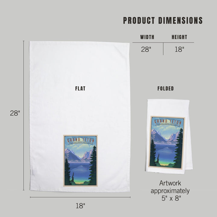 Grand Teton National Park, Wyoming, Lithograph National Park Series, Organic Cotton Kitchen Tea Towels Kitchen Lantern Press 