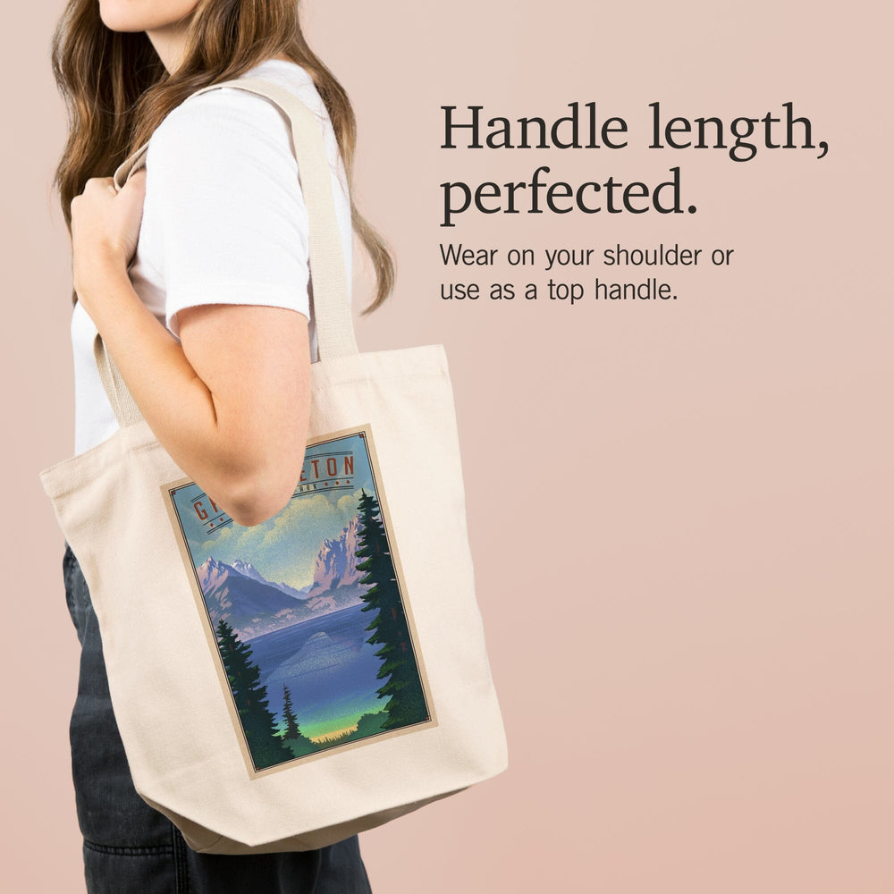 Grand Teton National Park, Wyoming, Lithograph National Park Series, Tote Bag Totes Lantern Press 