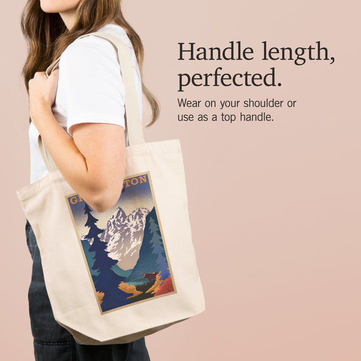 Grand Teton National Park, Wyoming, Lithograph, Tote Bag Totes Lantern Press 