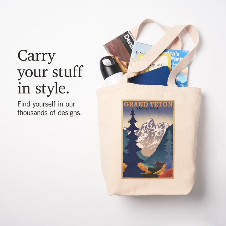Grand Teton National Park, Wyoming, Lithograph, Tote Bag Totes Lantern Press 