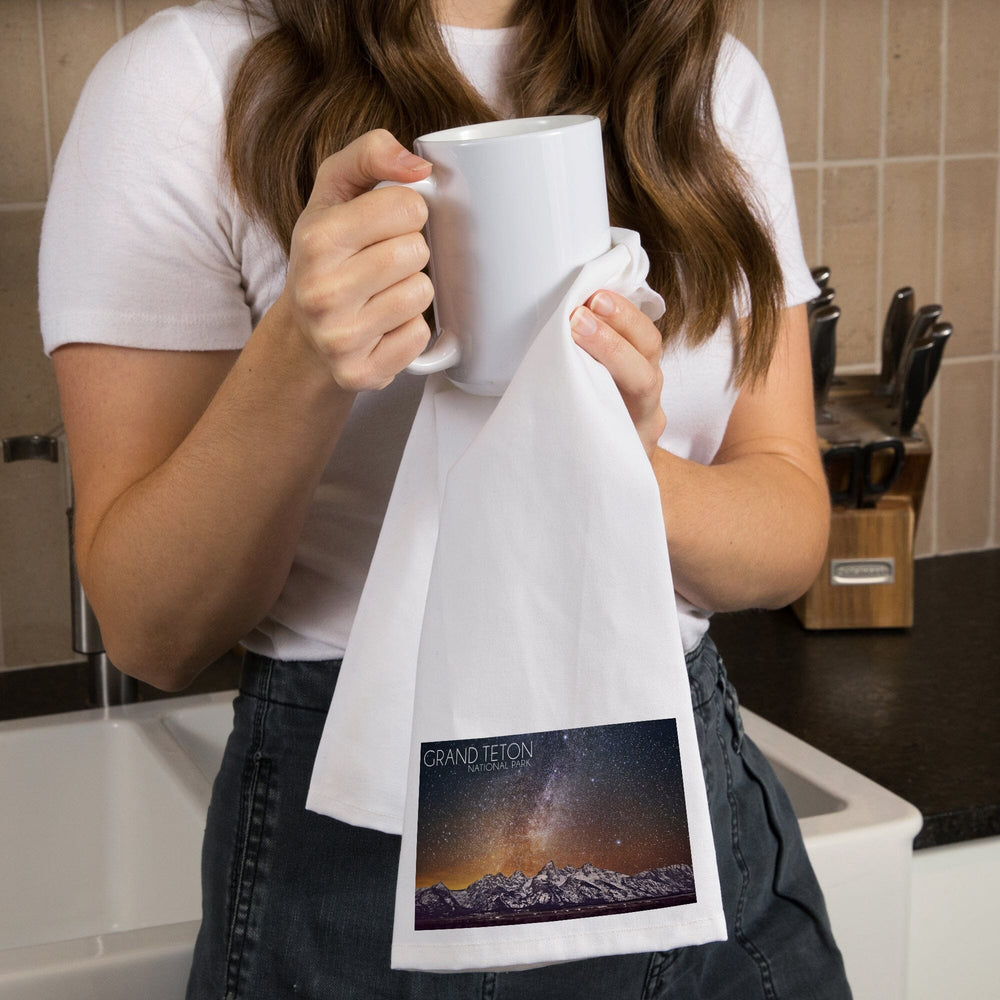 Grand Teton National Park, Wyoming, Milky Way, Organic Cotton Kitchen Tea Towels Kitchen Lantern Press 