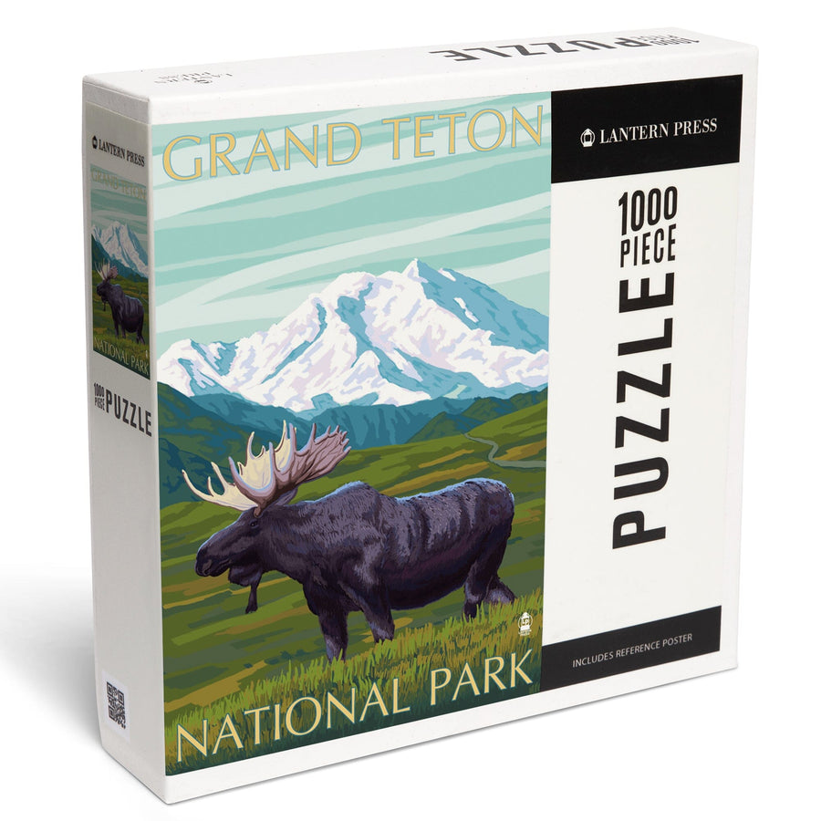 Grand Teton National Park, Wyoming, Moose and Mountain, Jigsaw Puzzle Puzzle Lantern Press 