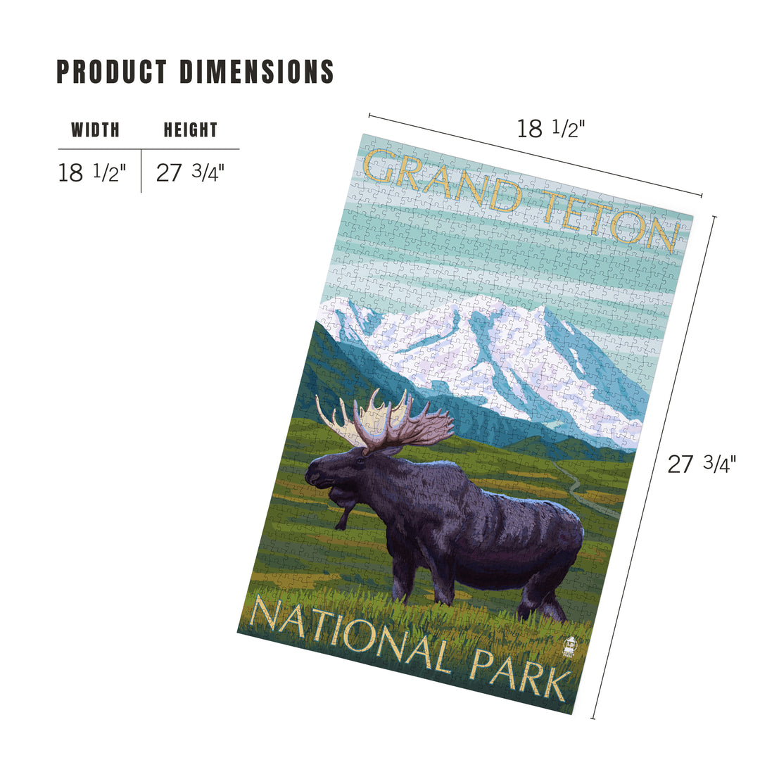 Grand Teton National Park, Wyoming, Moose and Mountain, Jigsaw Puzzle Puzzle Lantern Press 