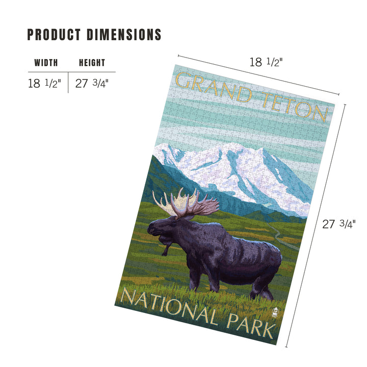 Grand Teton National Park, Wyoming, Moose and Mountain, Jigsaw Puzzle Puzzle Lantern Press 