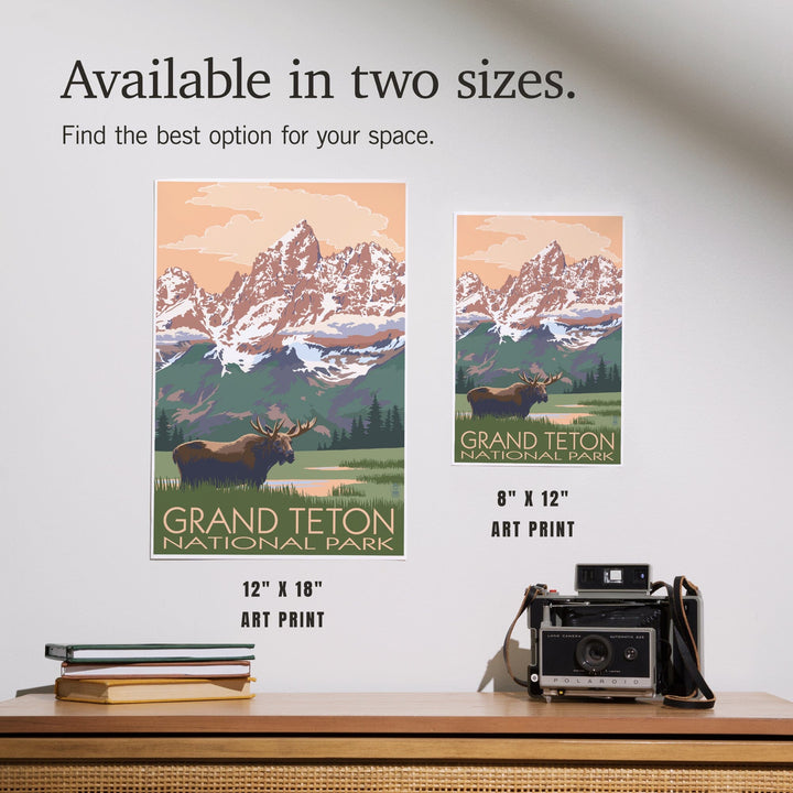 Grand Teton National Park, Wyoming, Moose and Mountains, Art & Giclee Prints Art Lantern Press 