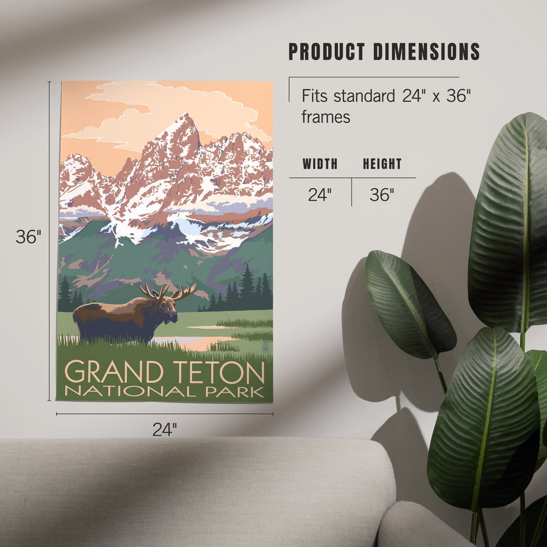 Grand Teton National Park, Wyoming, Moose and Mountains, Art & Giclee Prints Art Lantern Press 