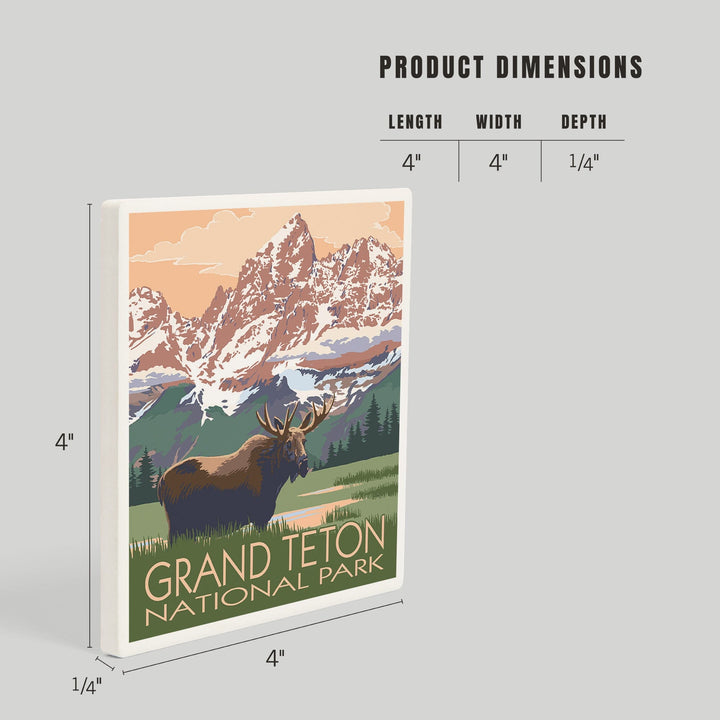 Grand Teton National Park, Wyoming, Moose and Mountains, Coasters Coasters Lantern Press 