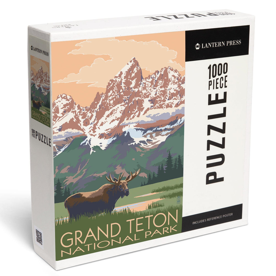 Grand Teton National Park, Wyoming, Moose and Mountains, Jigsaw Puzzle Puzzle Lantern Press 