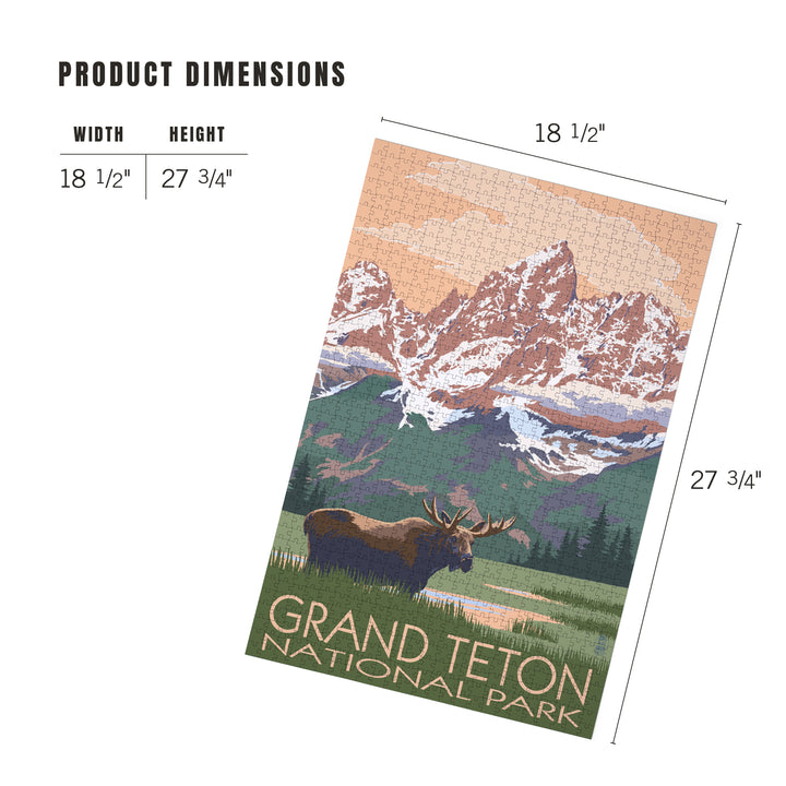 Grand Teton National Park, Wyoming, Moose and Mountains, Jigsaw Puzzle Puzzle Lantern Press 