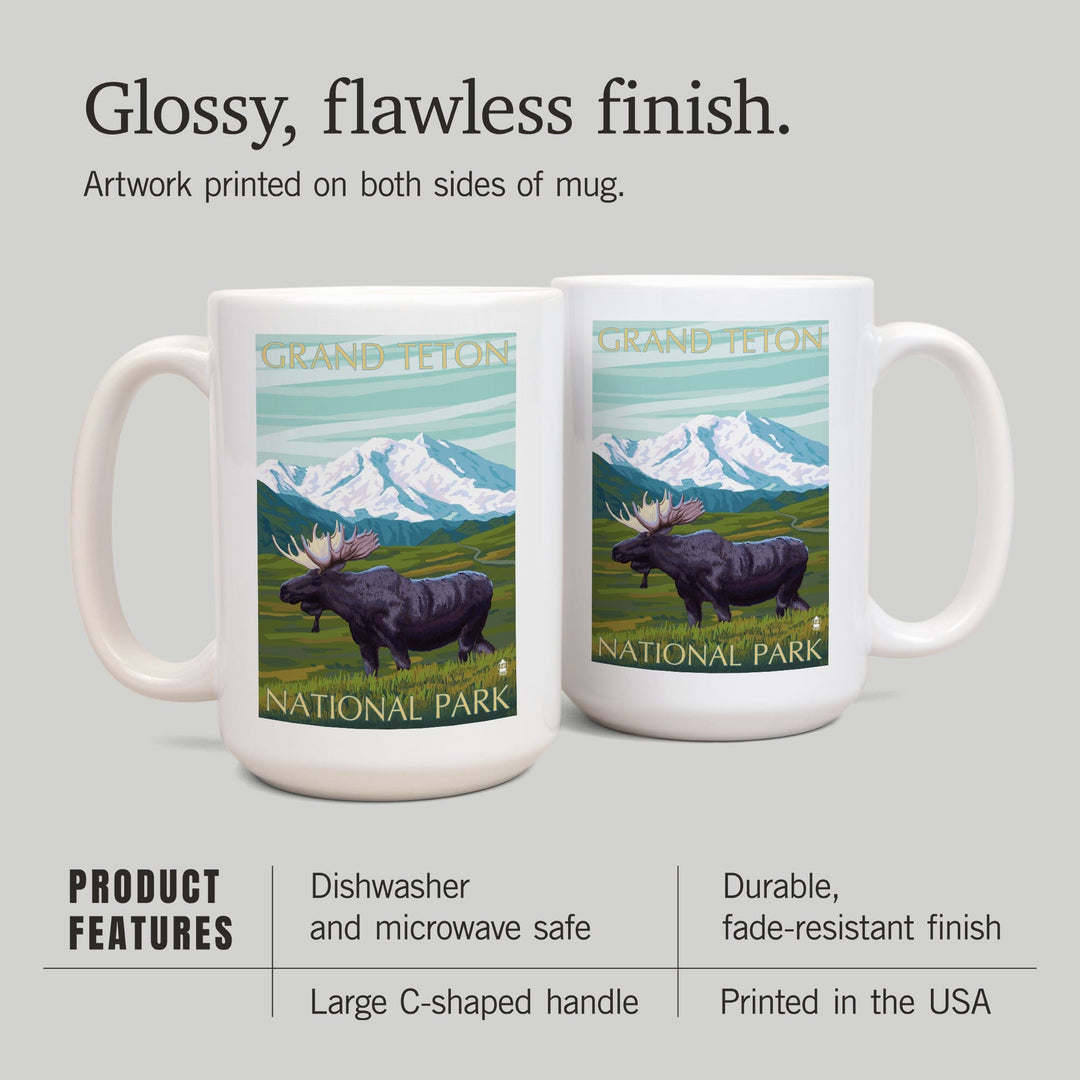Grand Teton National Park, Wyoming, Moose & Mountain, Lantern Press Artwork, Ceramic Mug Mugs Lantern Press 