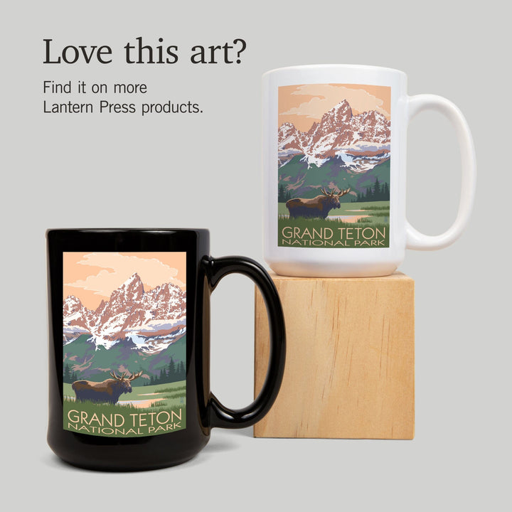 Grand Teton National Park, Wyoming, Moose & Mountains, Lantern Press Artwork, Ceramic Mug Mugs Lantern Press 