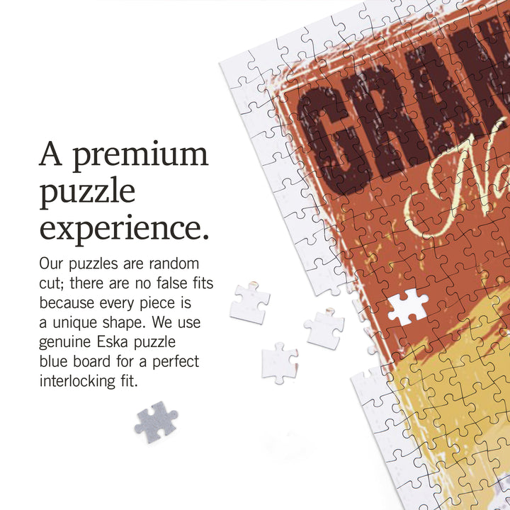 Grand Teton National Park, Wyoming, Mountain View and Elk, Distressed, Jigsaw Puzzle Puzzle Lantern Press 