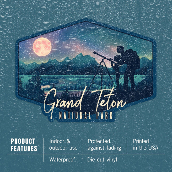 Grand Teton National Park, Wyoming, Night Sky, Textured Watercolor, Contour, Vinyl Sticker - Lantern Press