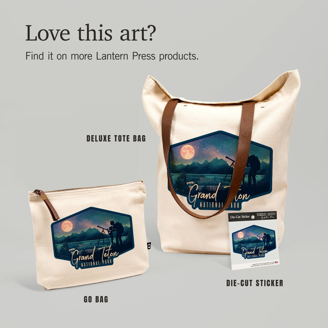 Grand Teton National Park, Wyoming, Night Sky, Textured Watercolor,, Organic Cotton Zipper Pouch, Go Bag Go Bag Lantern Press 