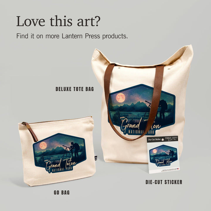 Grand Teton National Park, Wyoming, Night Sky, Textured Watercolor,, Organic Cotton Zipper Pouch, Go Bag Go Bag Lantern Press 