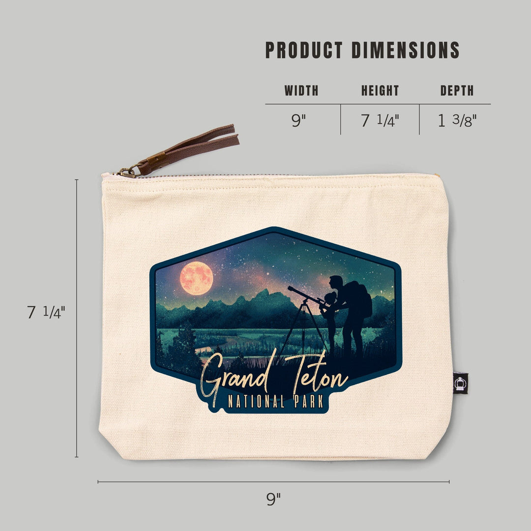 Grand Teton National Park, Wyoming, Night Sky, Textured Watercolor,, Organic Cotton Zipper Pouch, Go Bag Go Bag Lantern Press 