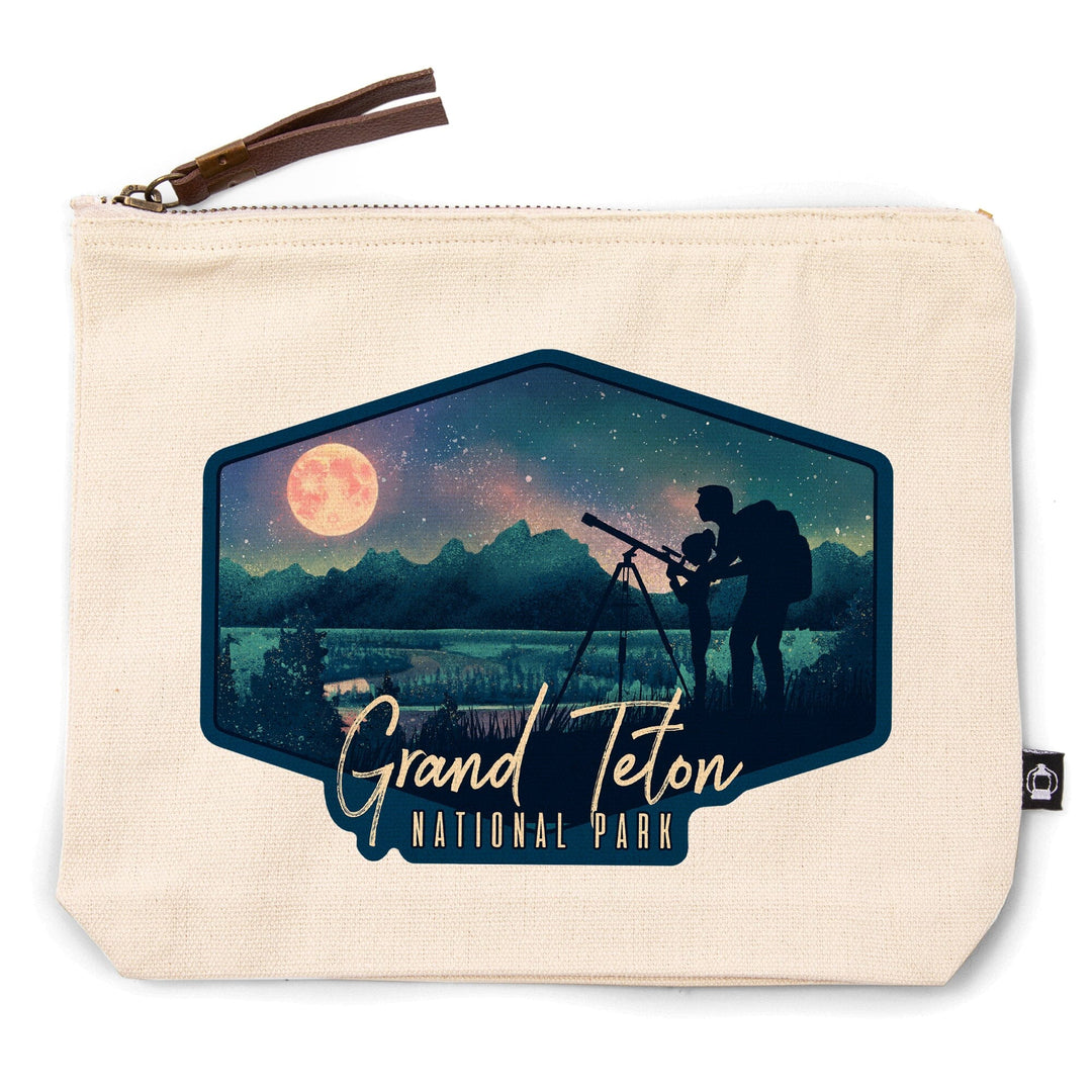 Grand Teton National Park, Wyoming, Night Sky, Textured Watercolor,, Organic Cotton Zipper Pouch, Go Bag Go Bag Lantern Press 