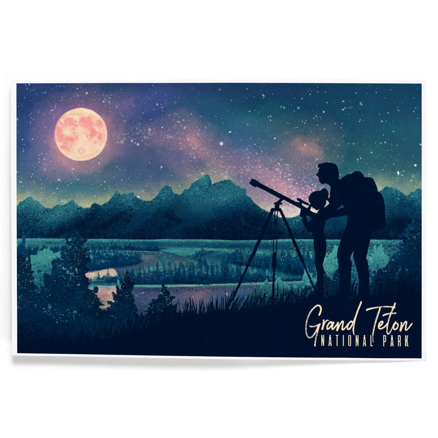 Grand Teton National Park, Wyoming, Night Sky Viewing, Textured Watercolor, Art & Giclee Prints Art Lantern Press 
