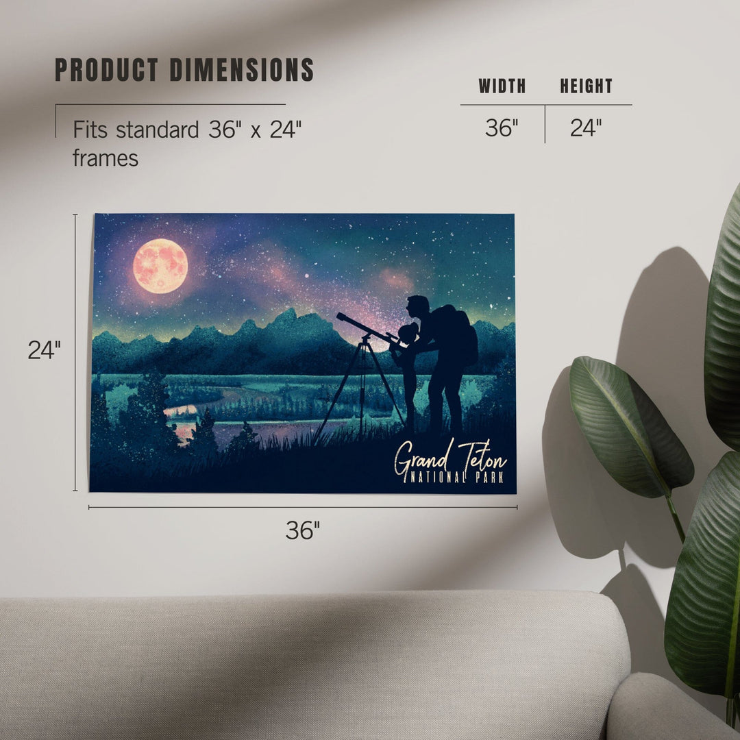 Grand Teton National Park, Wyoming, Night Sky Viewing, Textured Watercolor, Art & Giclee Prints Art Lantern Press 