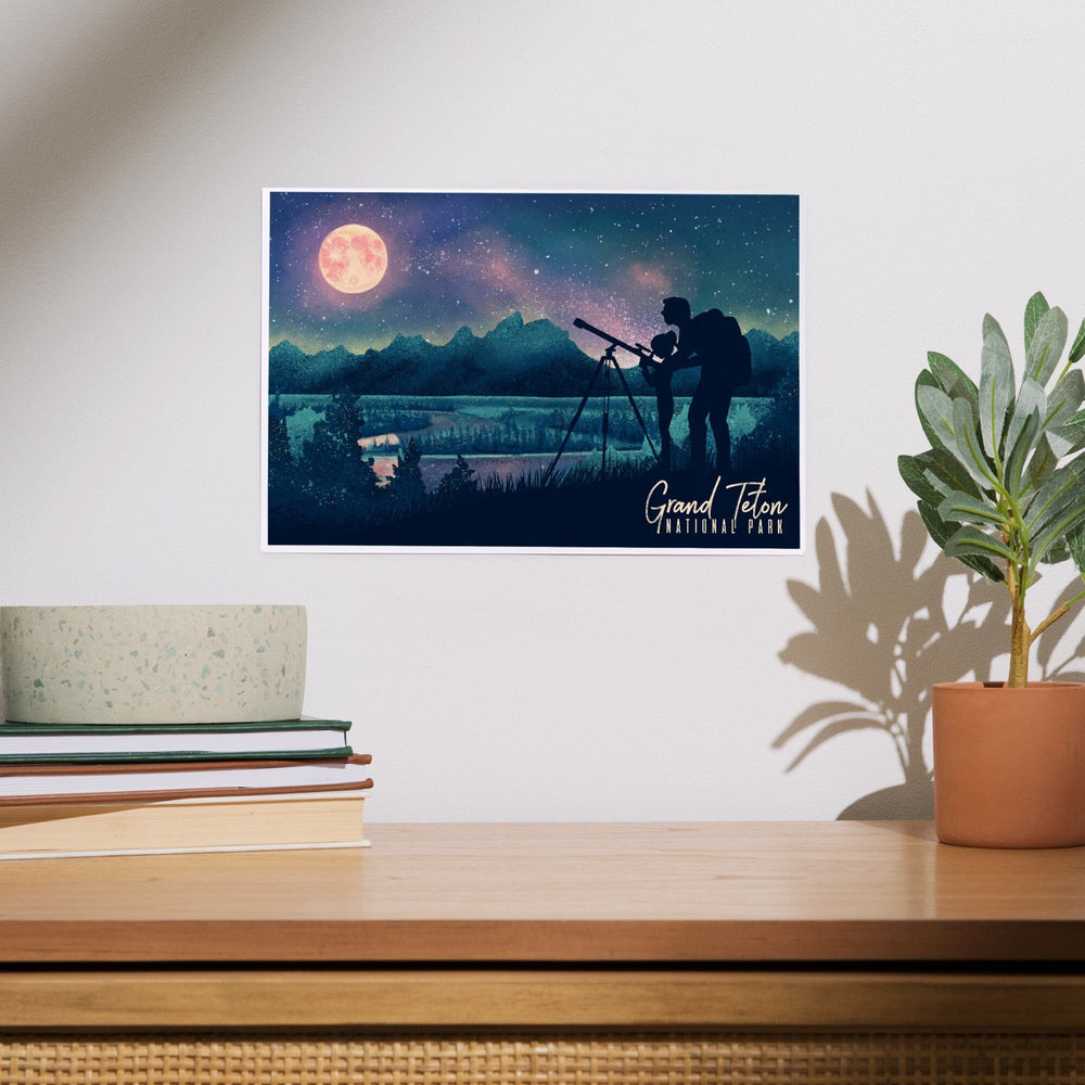 Grand Teton National Park, Wyoming, Night Sky Viewing, Textured Watercolor, Art & Giclee Prints Art Lantern Press 
