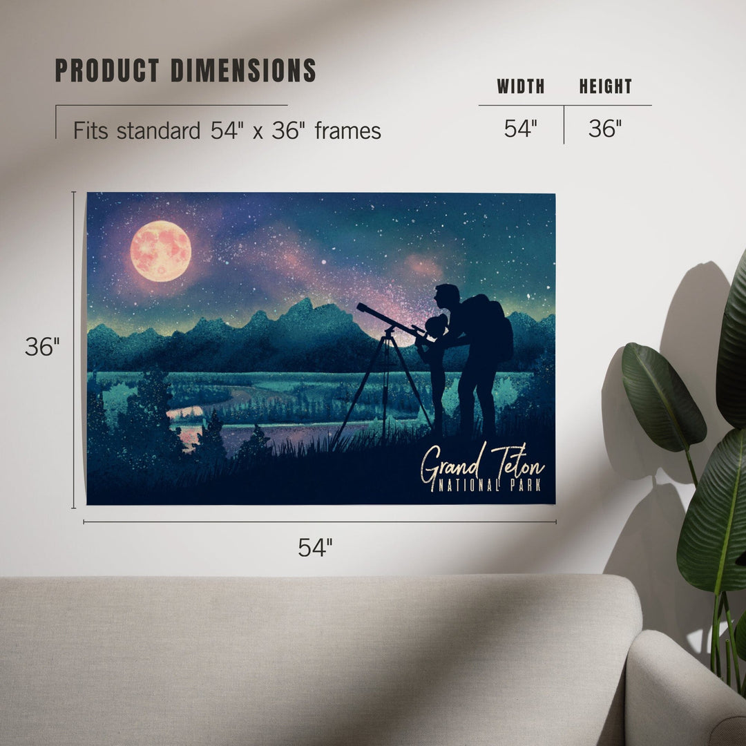 Grand Teton National Park, Wyoming, Night Sky Viewing, Textured Watercolor, Art & Giclee Prints Art Lantern Press 