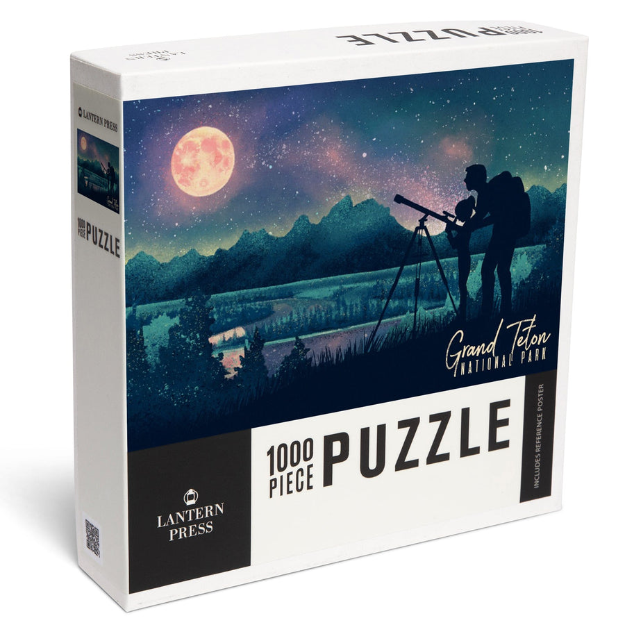 Grand Teton National Park, Wyoming, Night Sky Viewing, Textured Watercolor, Jigsaw Puzzle Puzzle Lantern Press 