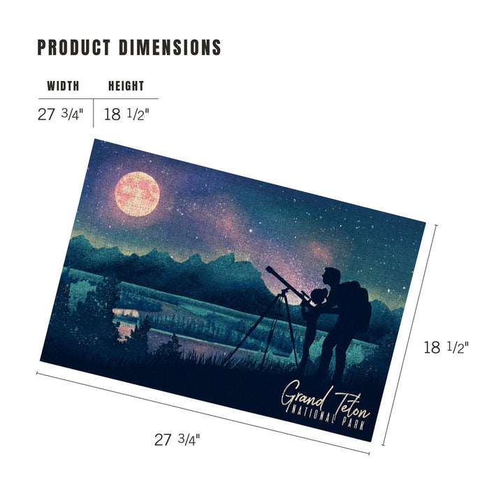 Grand Teton National Park, Wyoming, Night Sky Viewing, Textured Watercolor, Jigsaw Puzzle Puzzle Lantern Press 