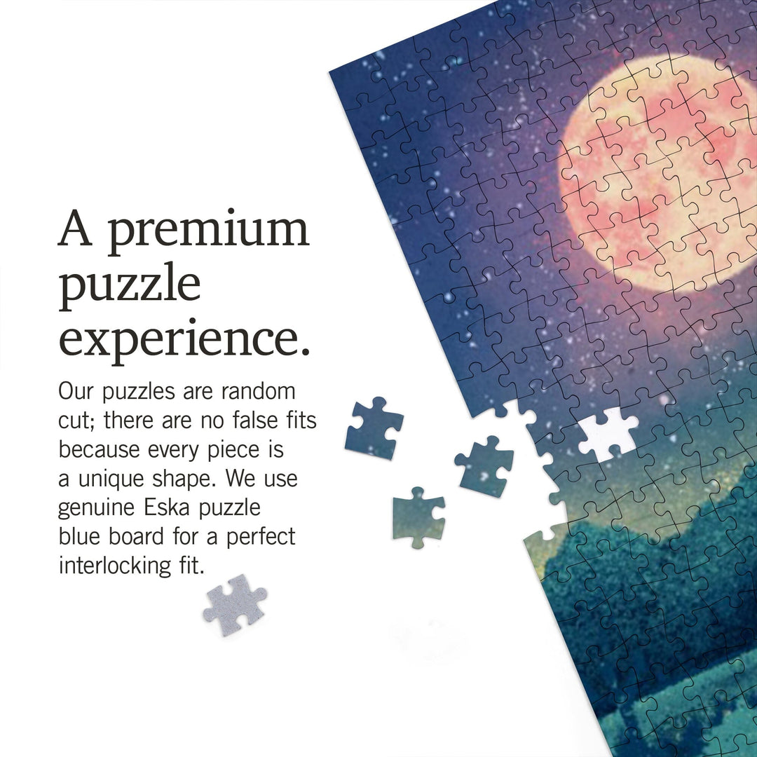 Grand Teton National Park, Wyoming, Night Sky Viewing, Textured Watercolor, Jigsaw Puzzle Puzzle Lantern Press 