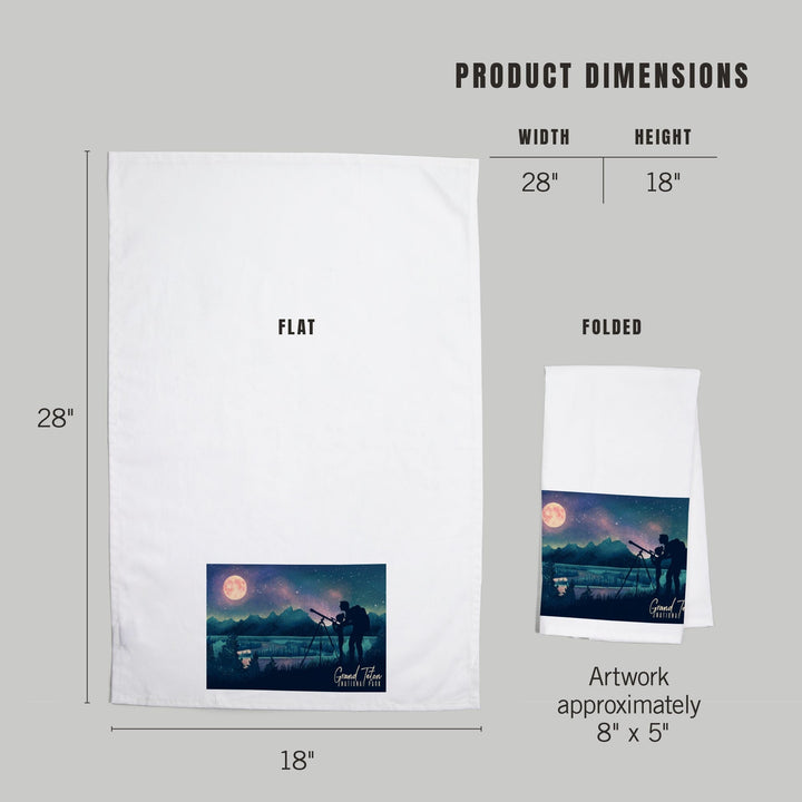Grand Teton National Park, Wyoming, Night Sky Viewing, Textured Watercolor, Organic Cotton Kitchen Tea Towels Kitchen Lantern Press 