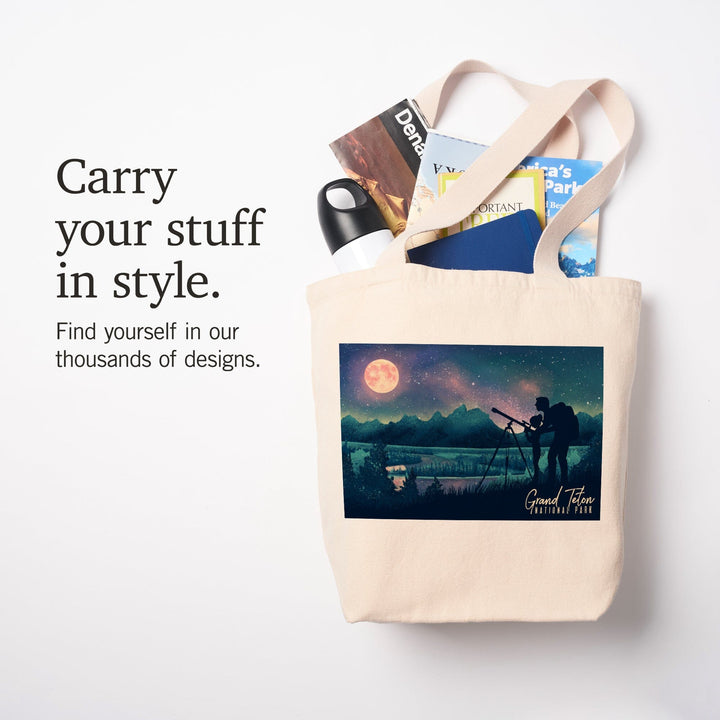 Grand Teton National Park, Wyoming, Night Sky Viewing, Textured Watercolor, Tote Bag Totes Lantern Press 