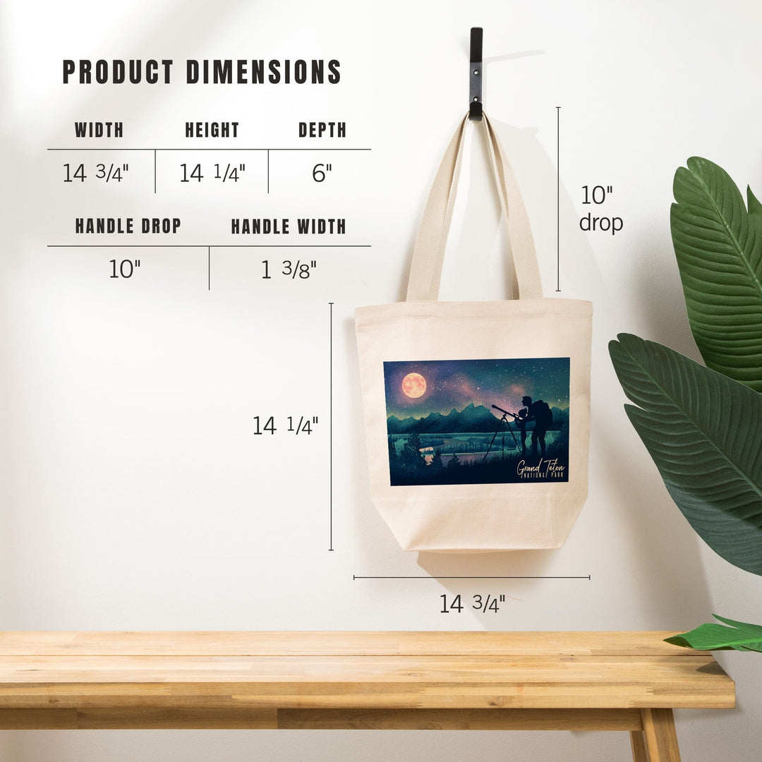 Grand Teton National Park, Wyoming, Night Sky Viewing, Textured Watercolor, Tote Bag Totes Lantern Press 