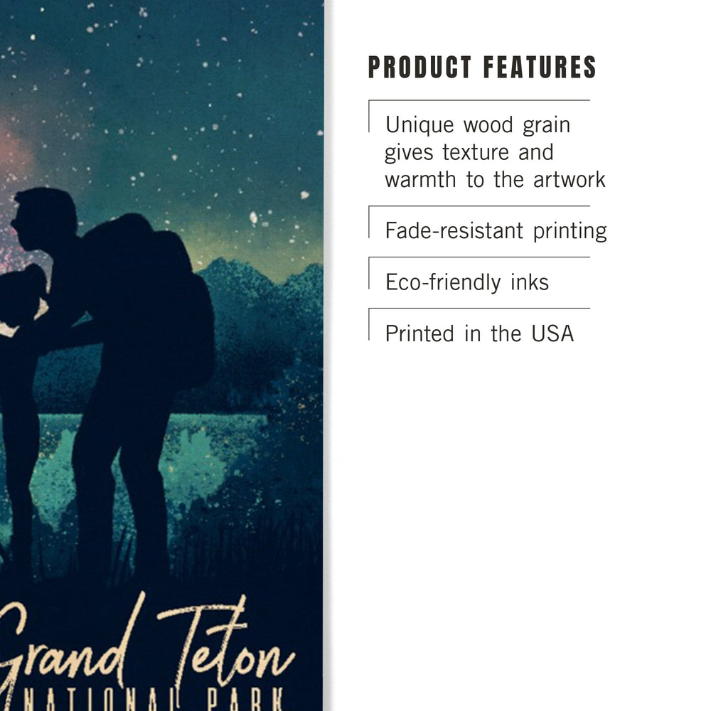 Grand Teton National Park, Wyoming, Night Sky Viewing, Textured Watercolor, Wood Signs and Postcards Wood Lantern Press 